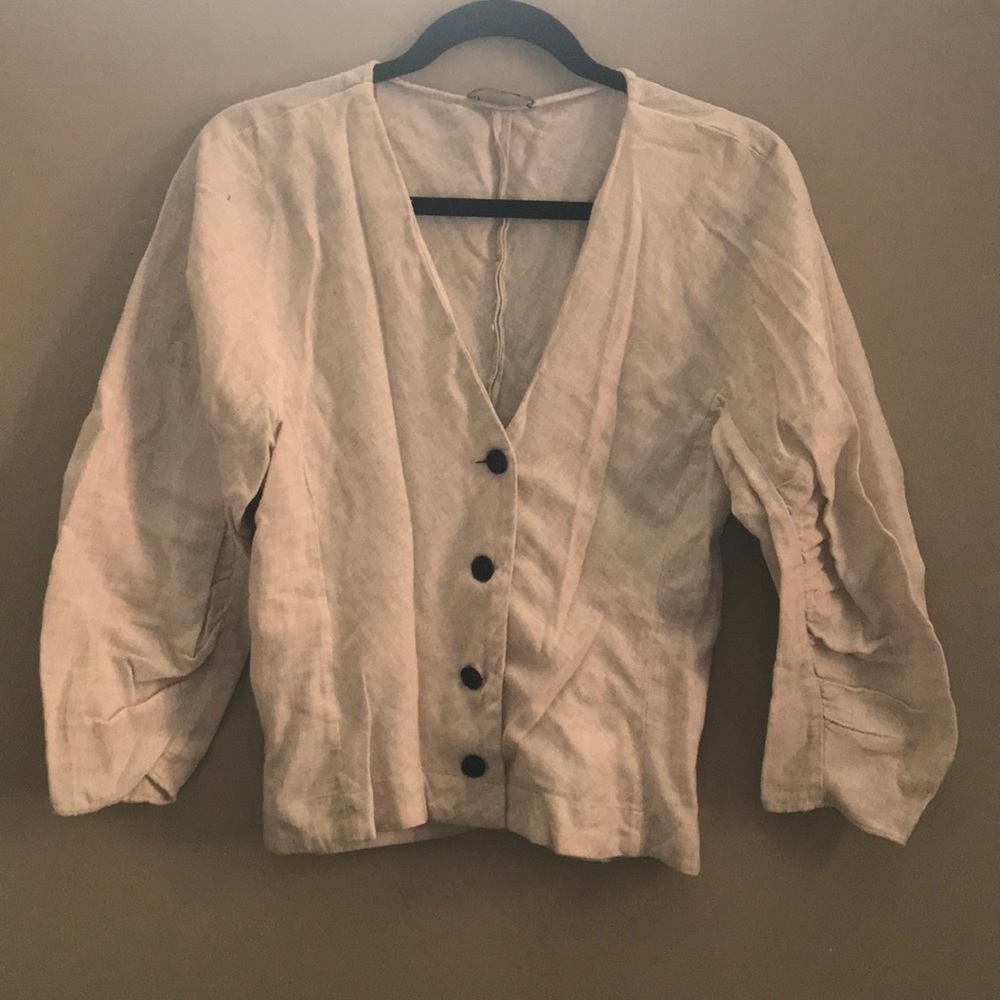 NEW Zara balloon sleeve cinched waist top sz XS